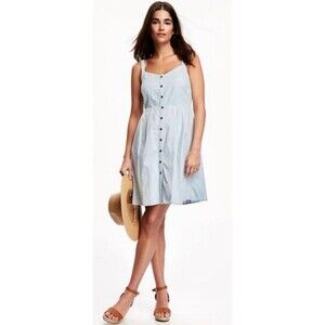 Old Navy Size S Denim Chambray Fit‎ & Flare  Mini Sun Dress Blue